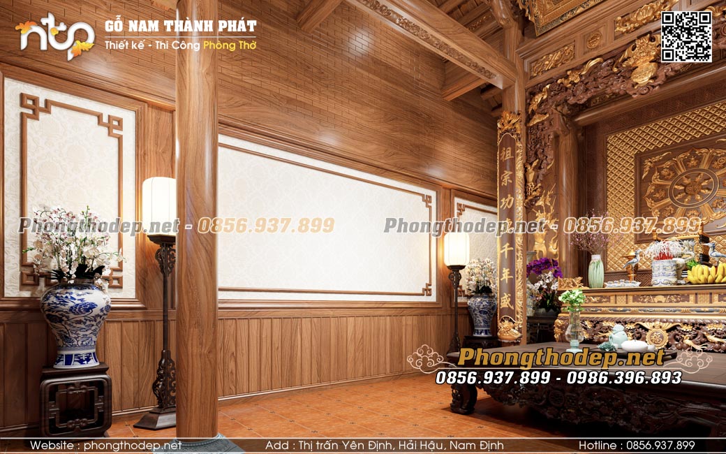 Hệ vách ốp trong phòng thờ truyền thống